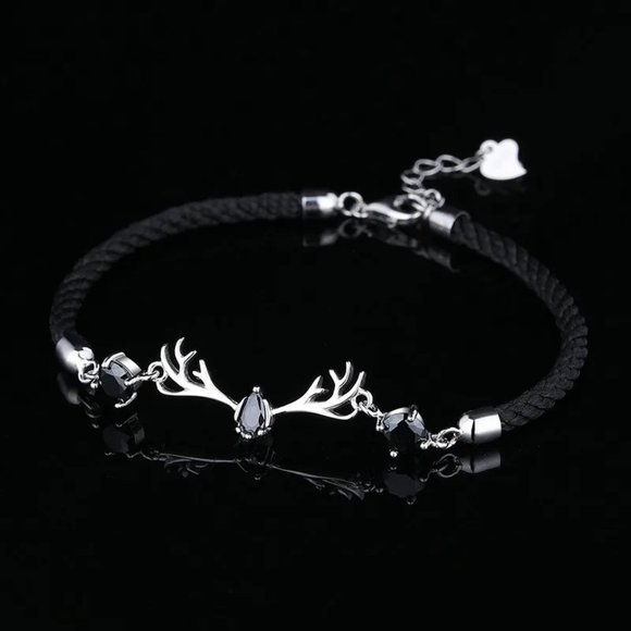 Fine Silver Jewelry - Stunning Ladies Black & Solid .925 Sterling Silver Deer Cubic Zirconia Bracelet